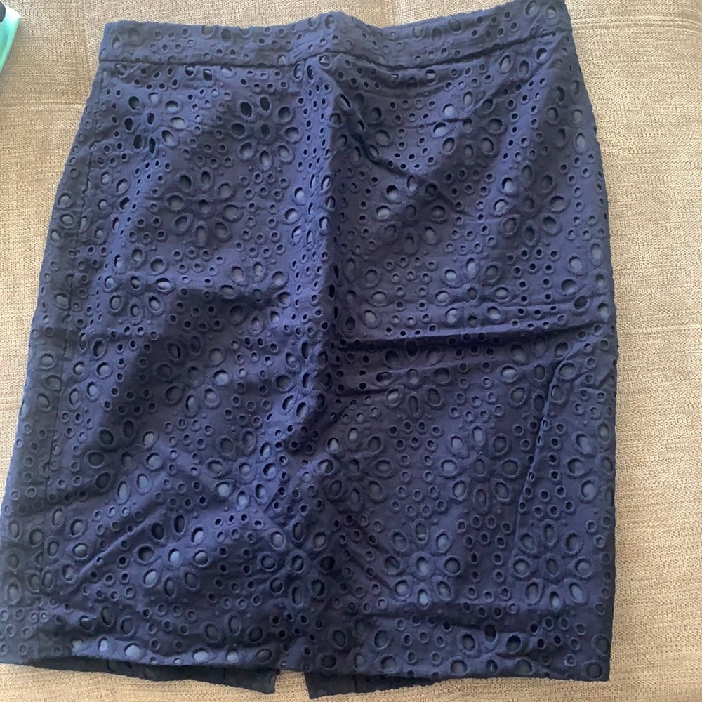 JCrew Navy Eyelet Pencil Skirt